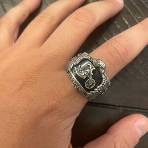 Men’s sterling silver and onyx motorcycle ring